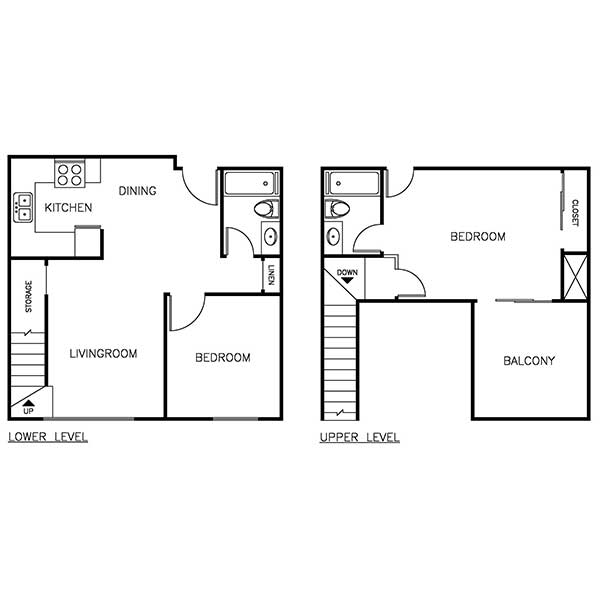2 Bedroom townhome floor plan layout